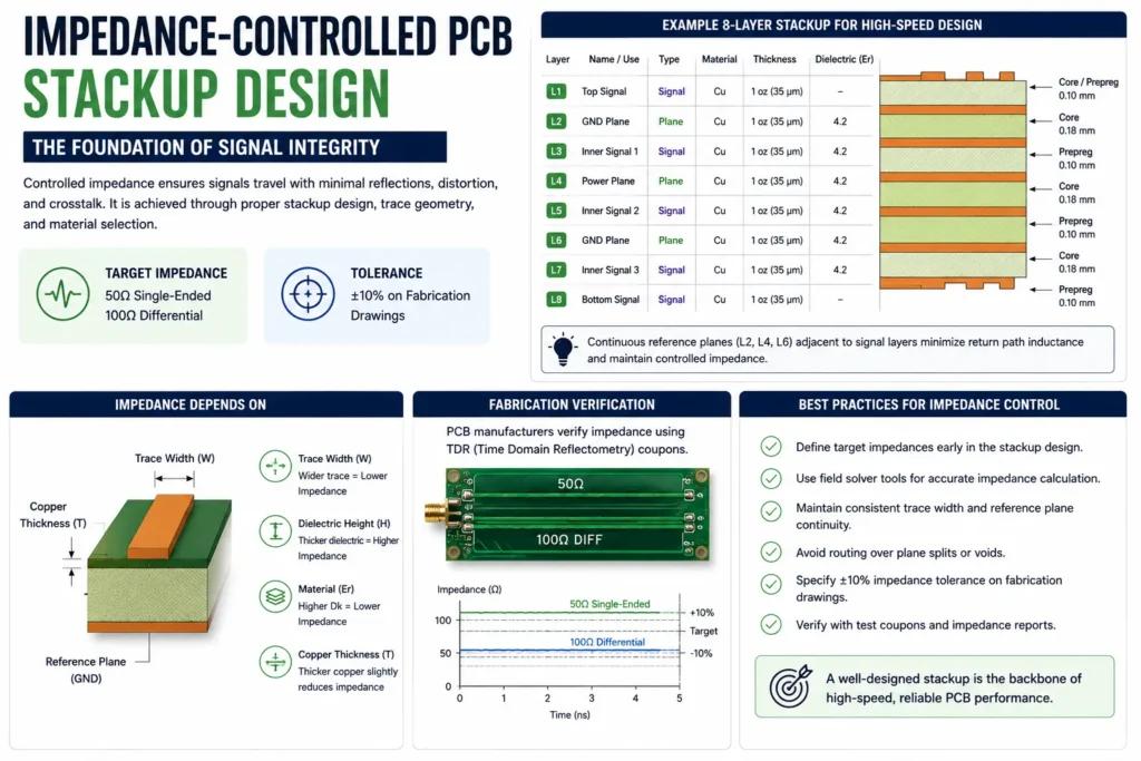 Impedance controlled PCB stackup design for signal integrity in PCB design